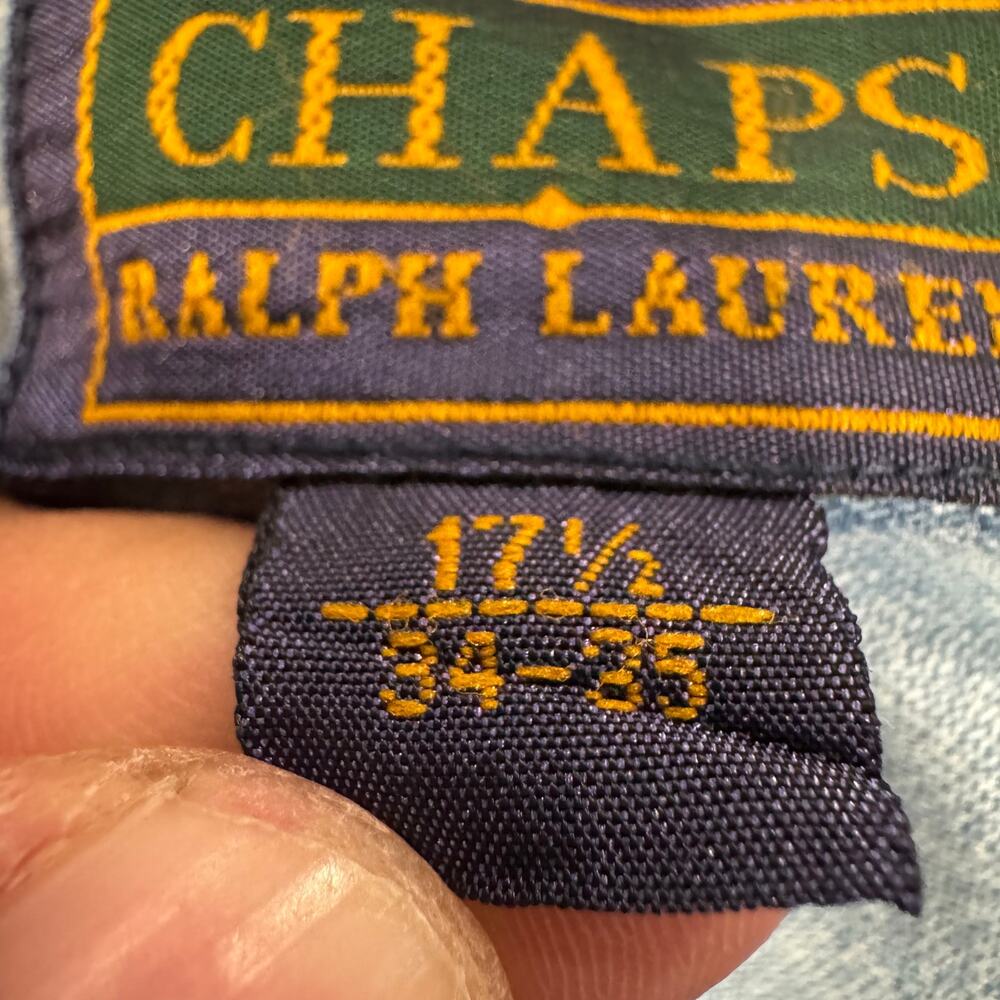Vintage Chaps Ralph Lauren Men's 17.5 34/35 Blue Denim Chambray Button Shirt GUC - Picture 5 of 8
